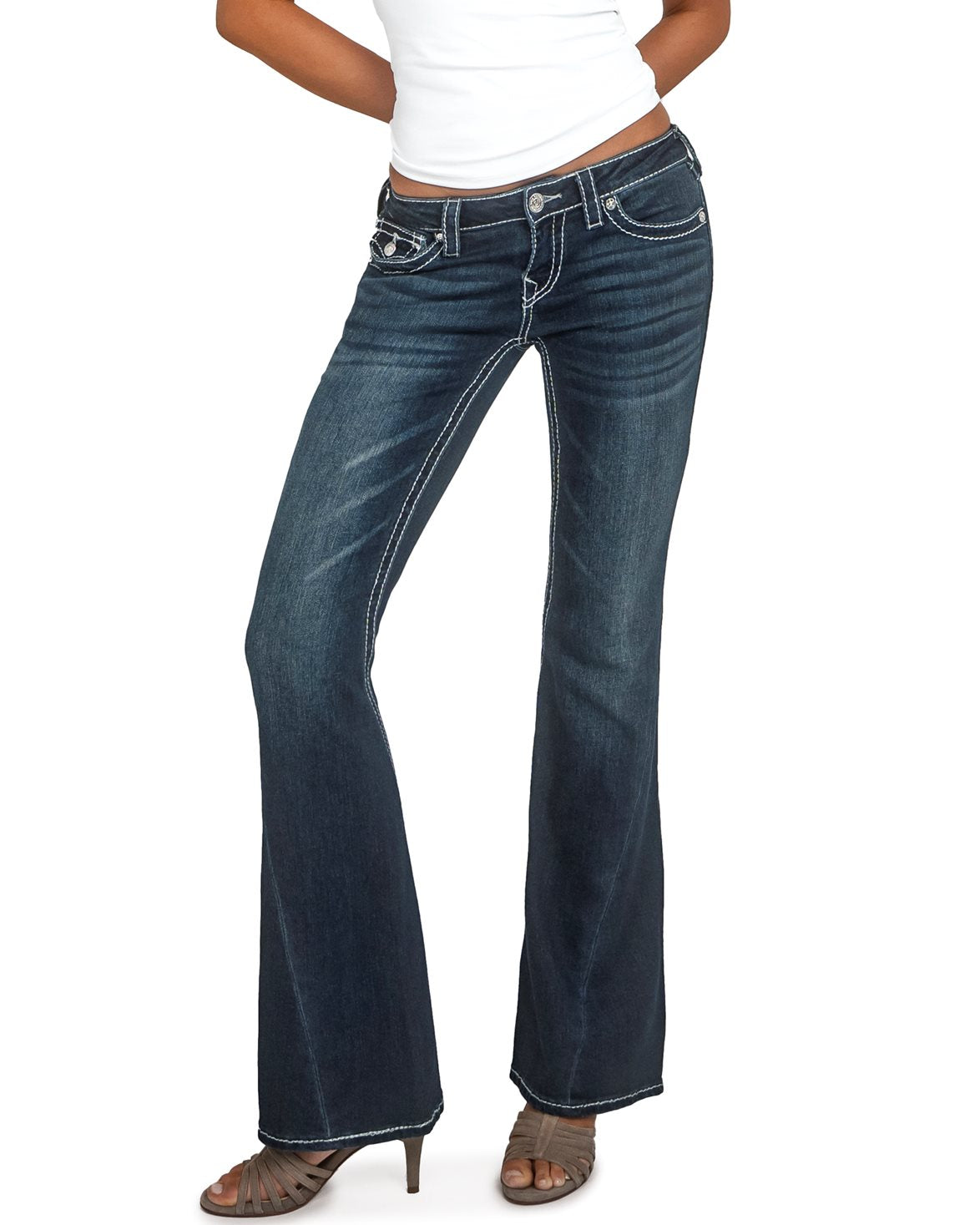 Joey Lr Flare Lurex Big T Flap Jeans Stone Fox