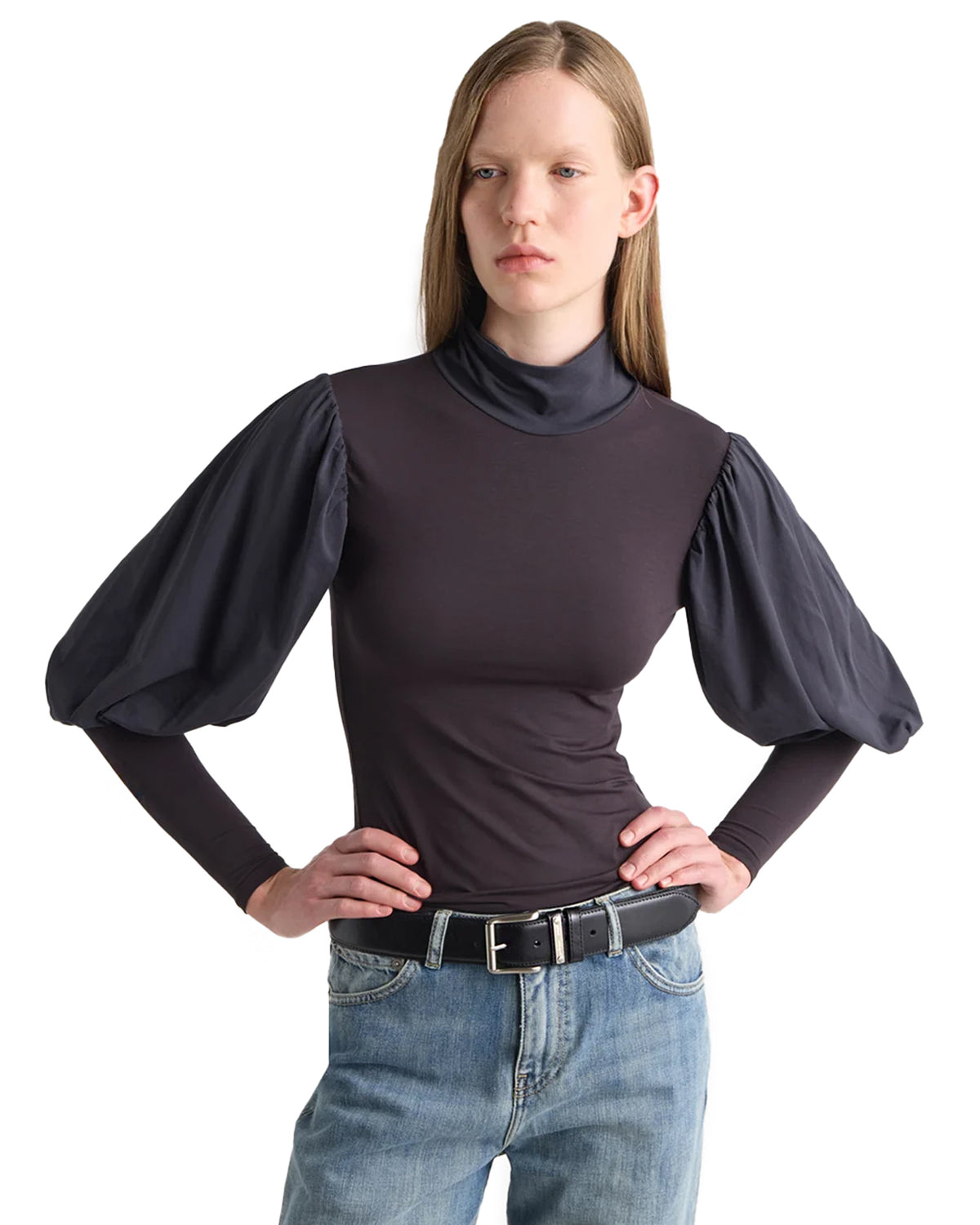 Bosk Puff Sleeve Top Dark Grey