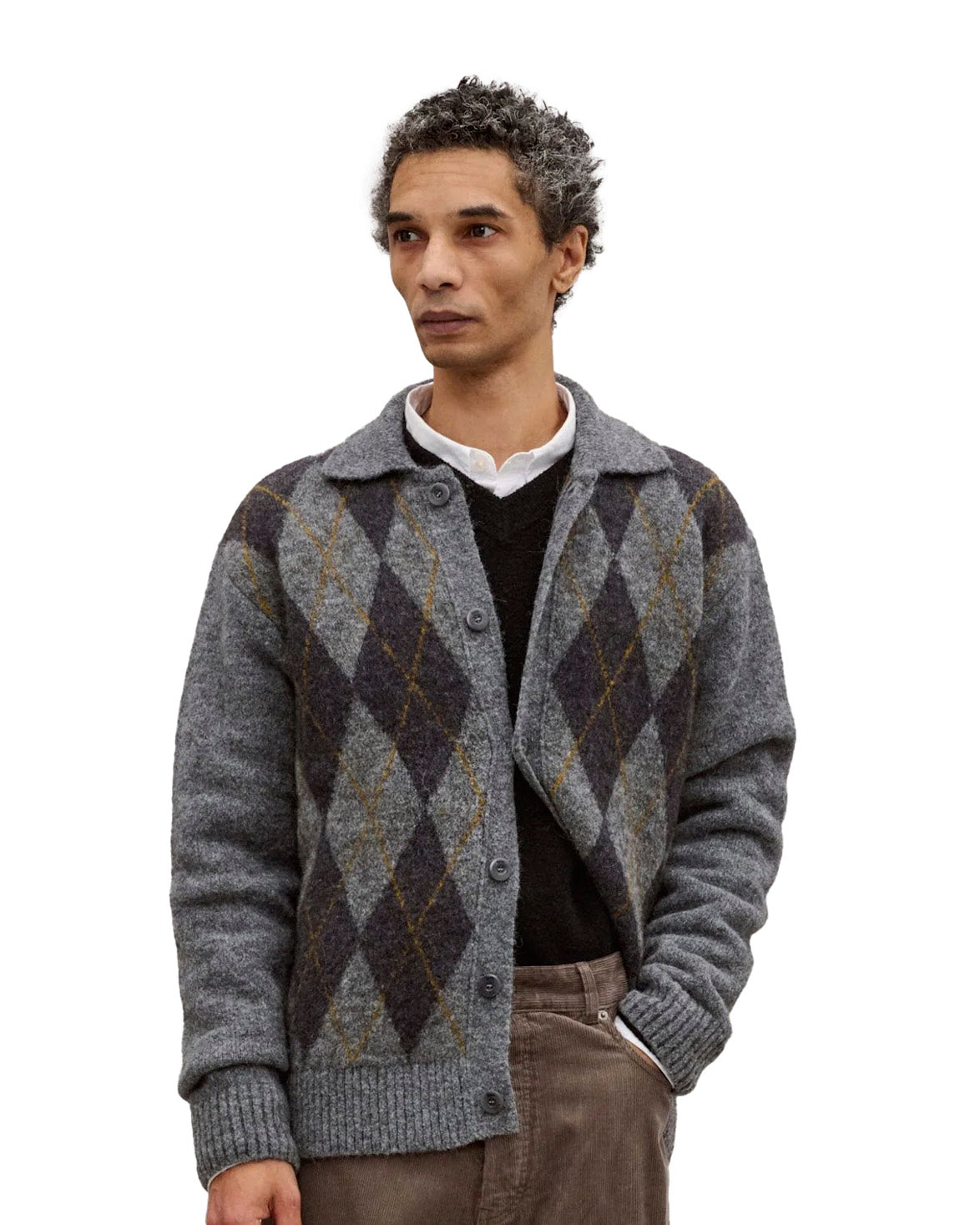 Cairn Argyle Knit Jacket Dark Grey