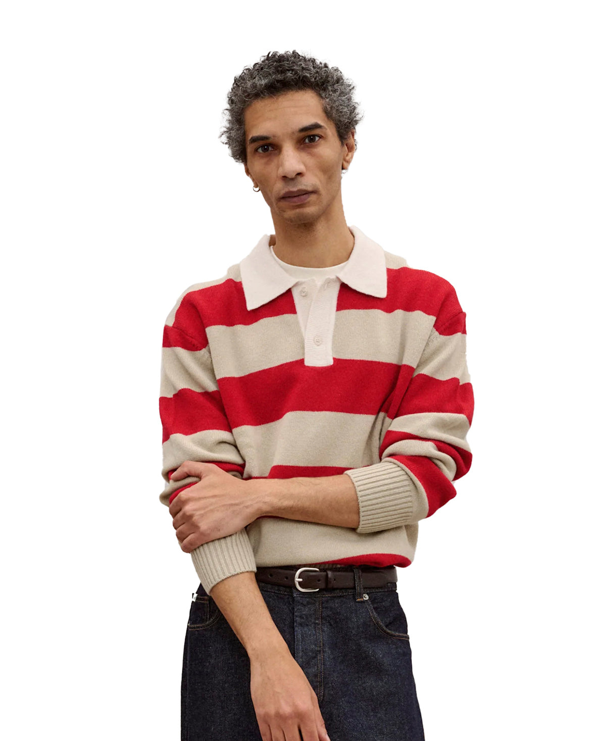 Frost Stripe Knit Polo Red Stripe