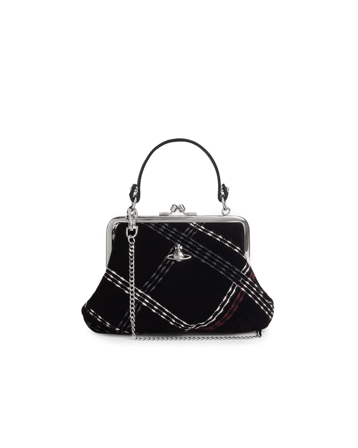 Granny Frame Purse Black Velvet Check