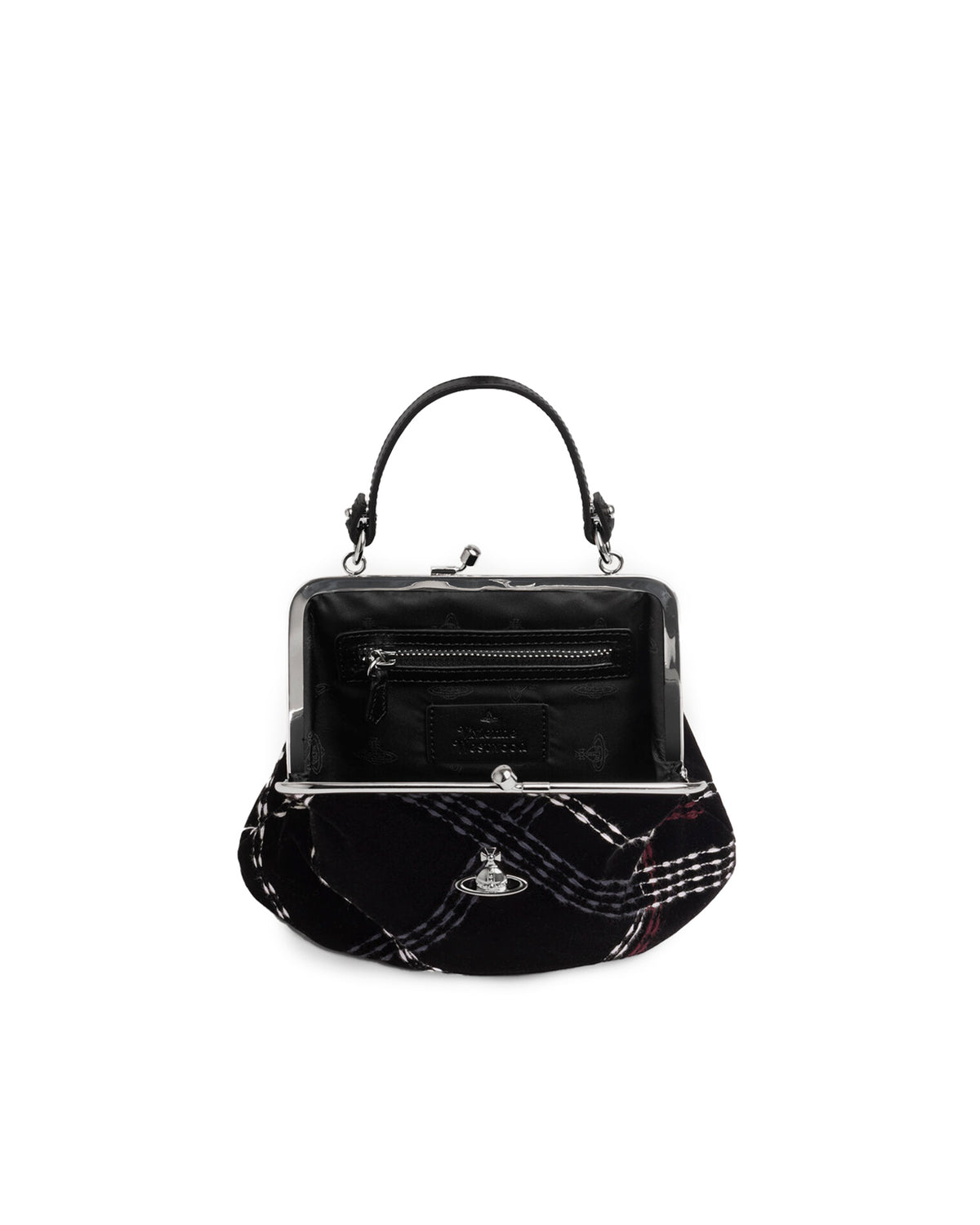 Granny Frame Purse Black Velvet Check