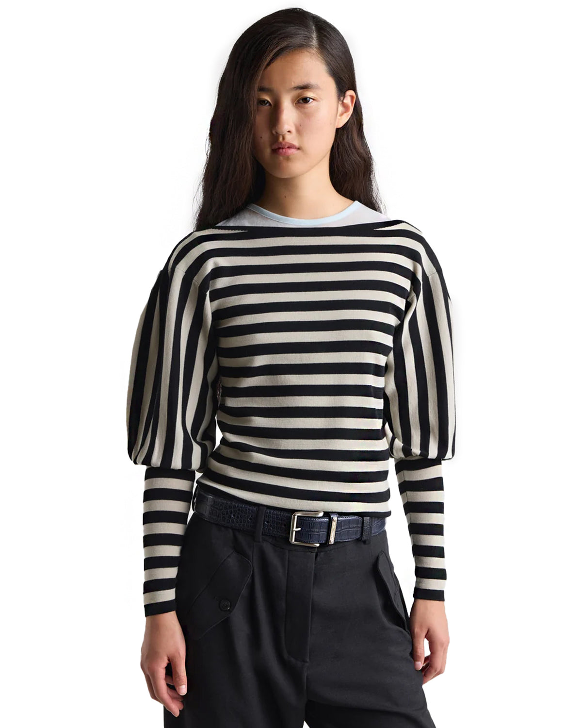 Marmol Puffed Sleeve Top Navy Stripe