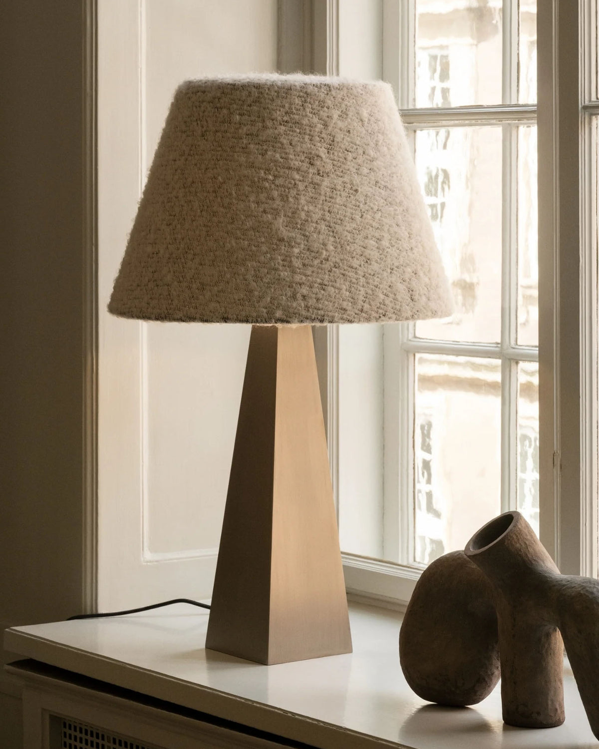 Pyramid Table Lamp Steel/White Shade