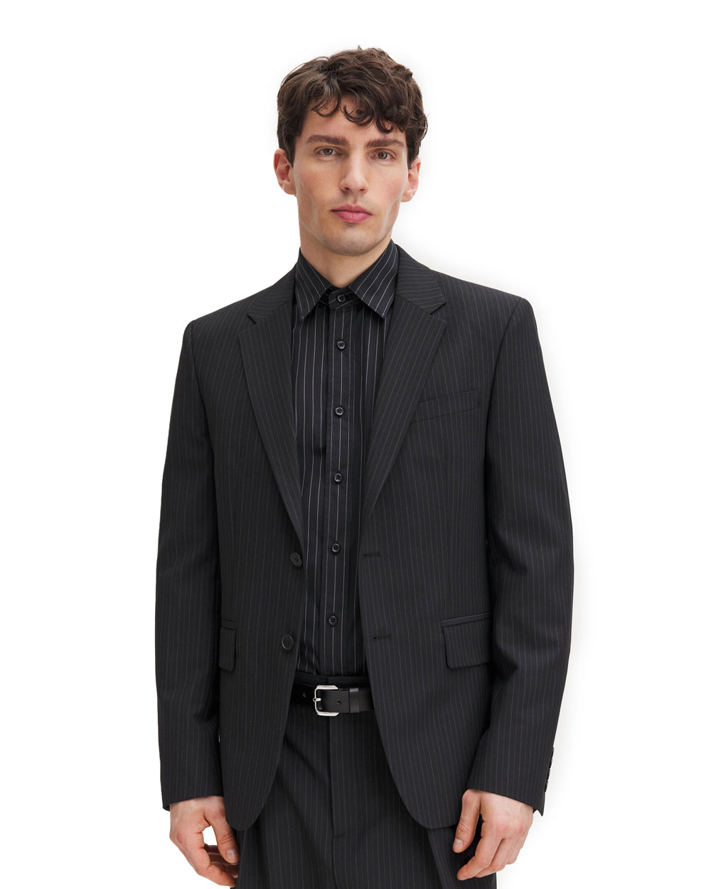 Slim Pinstripe Blazer Black