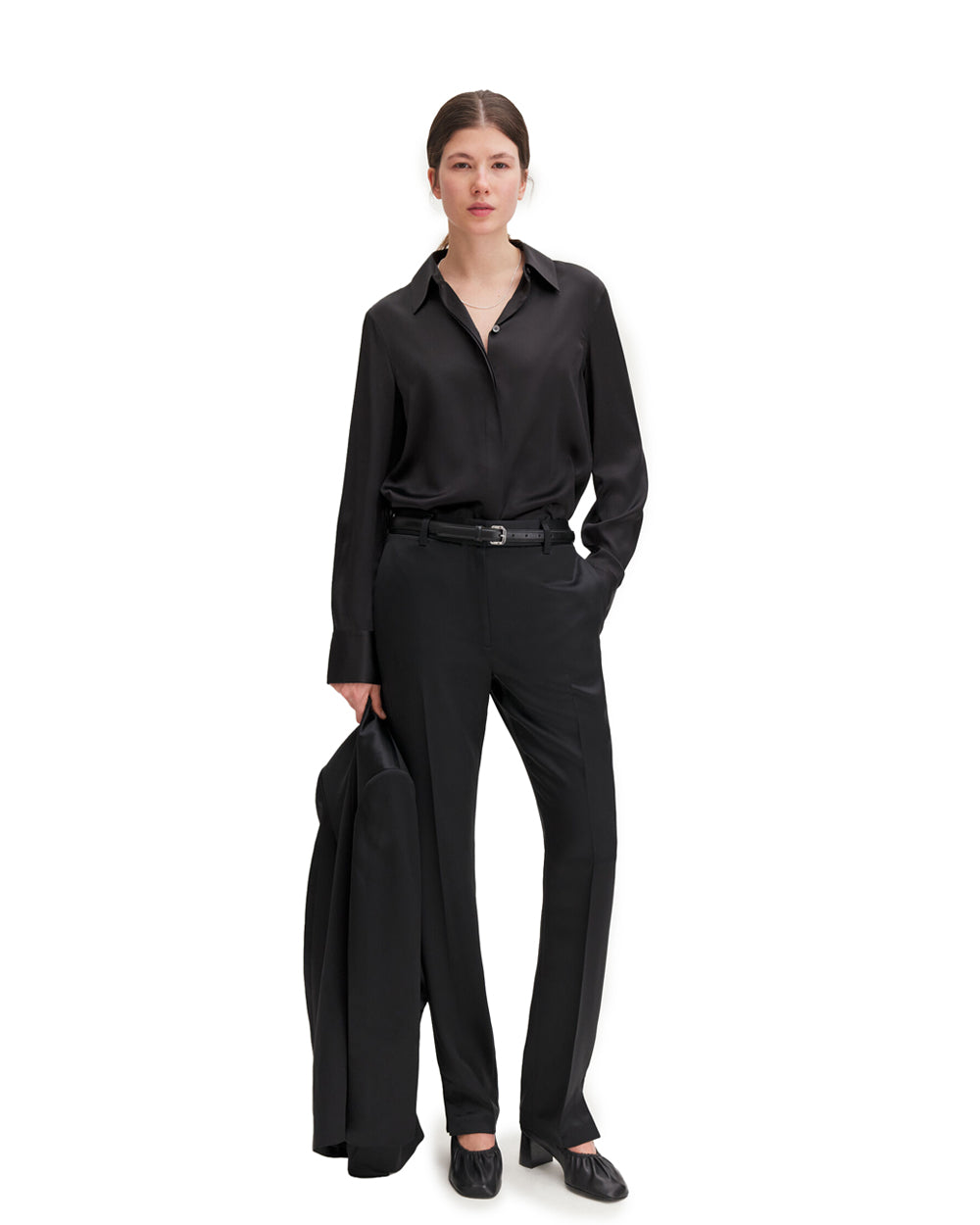 Slim Slit Satin Trousers Black