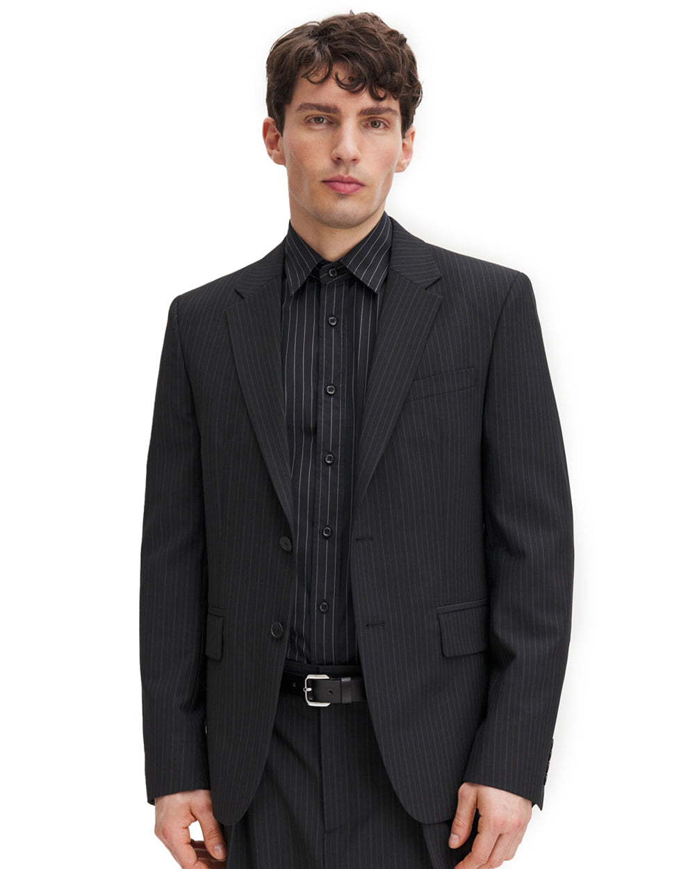 Slim Pinstripe Blazer Black