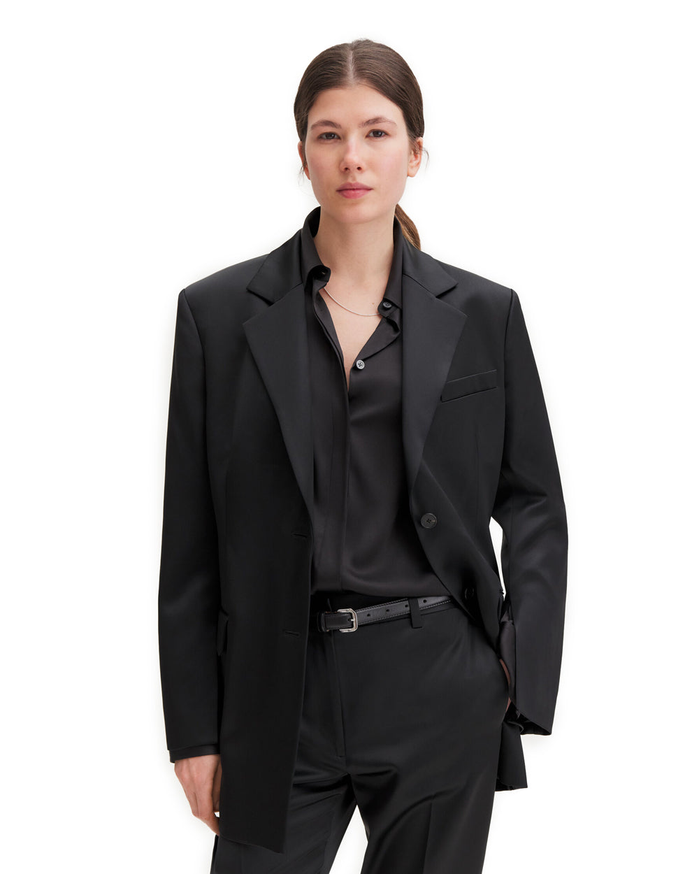 Slit Satin Blazer Black