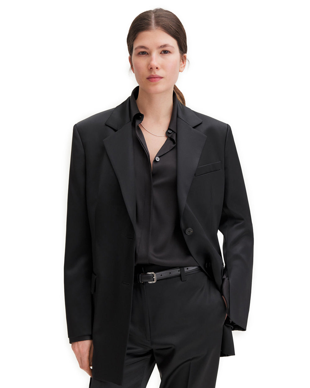 Slit Satin Blazer Black