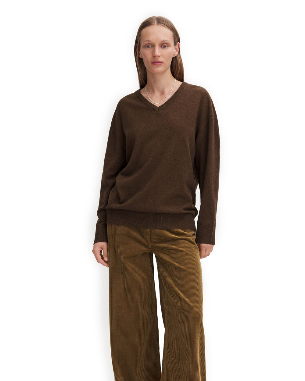 Soft Wool V-Neck Sweater Mid Brown