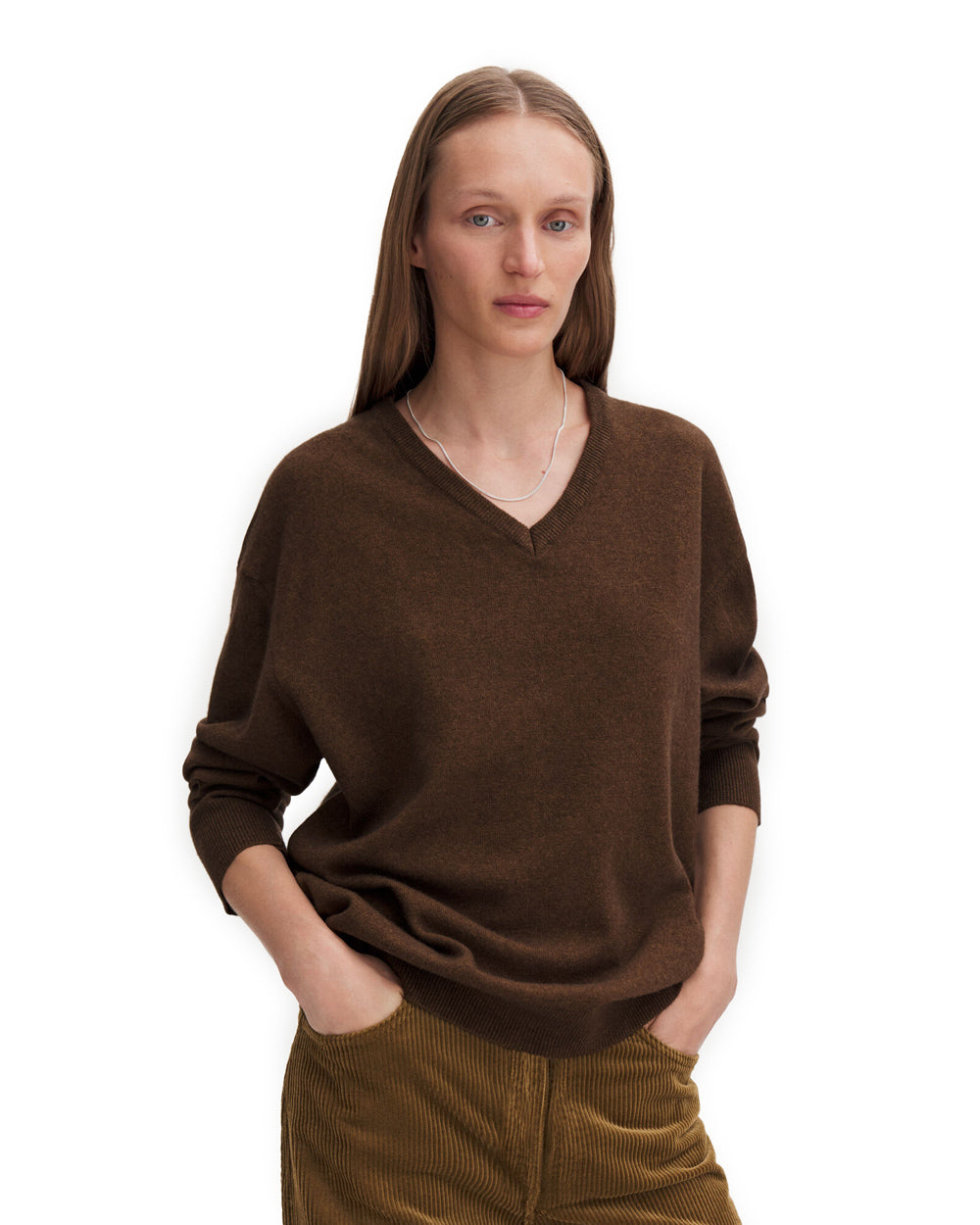Soft Wool V-Neck Sweater Mid Brown