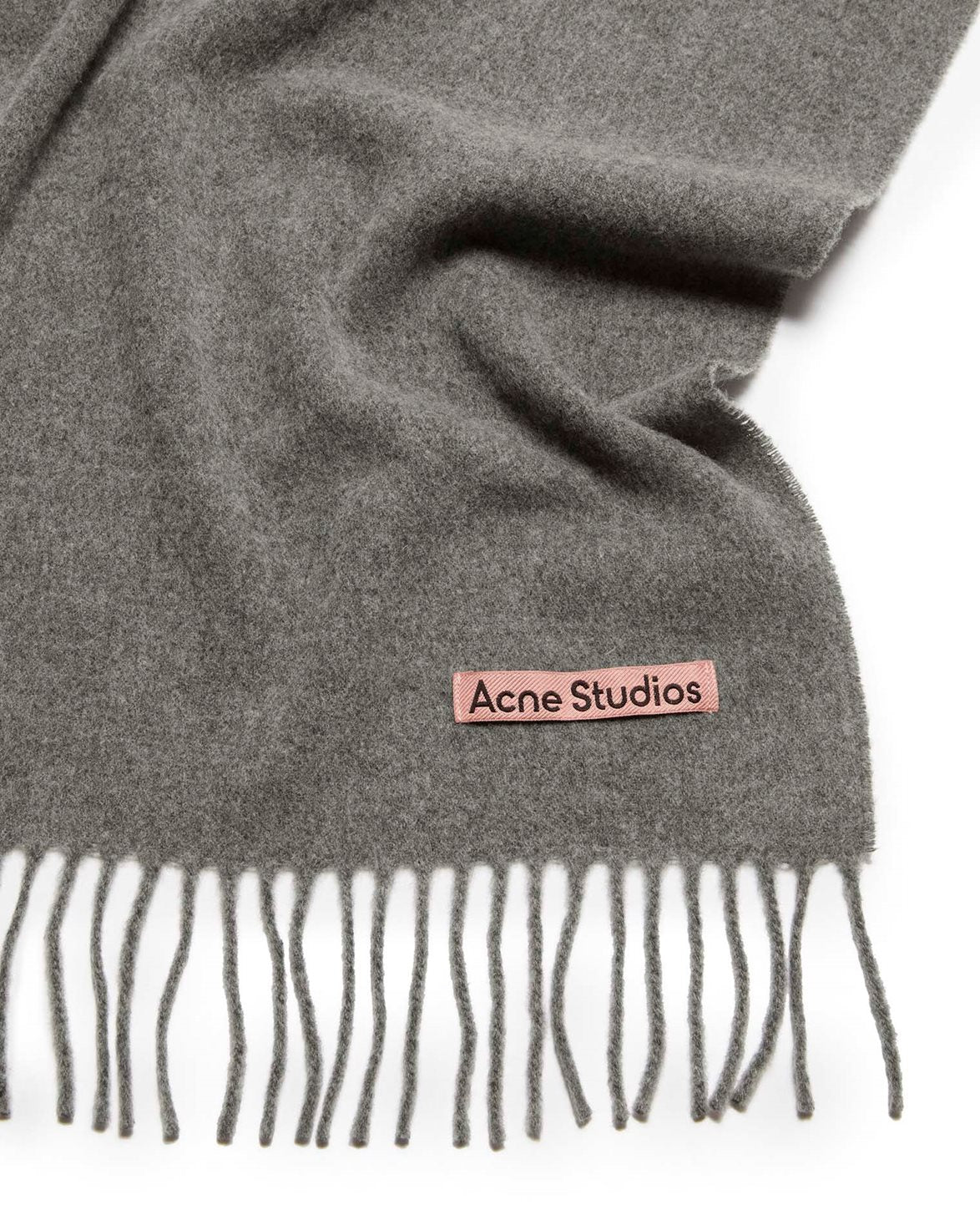 Canada Fringe Wool Scarf Narrow Grey Melange