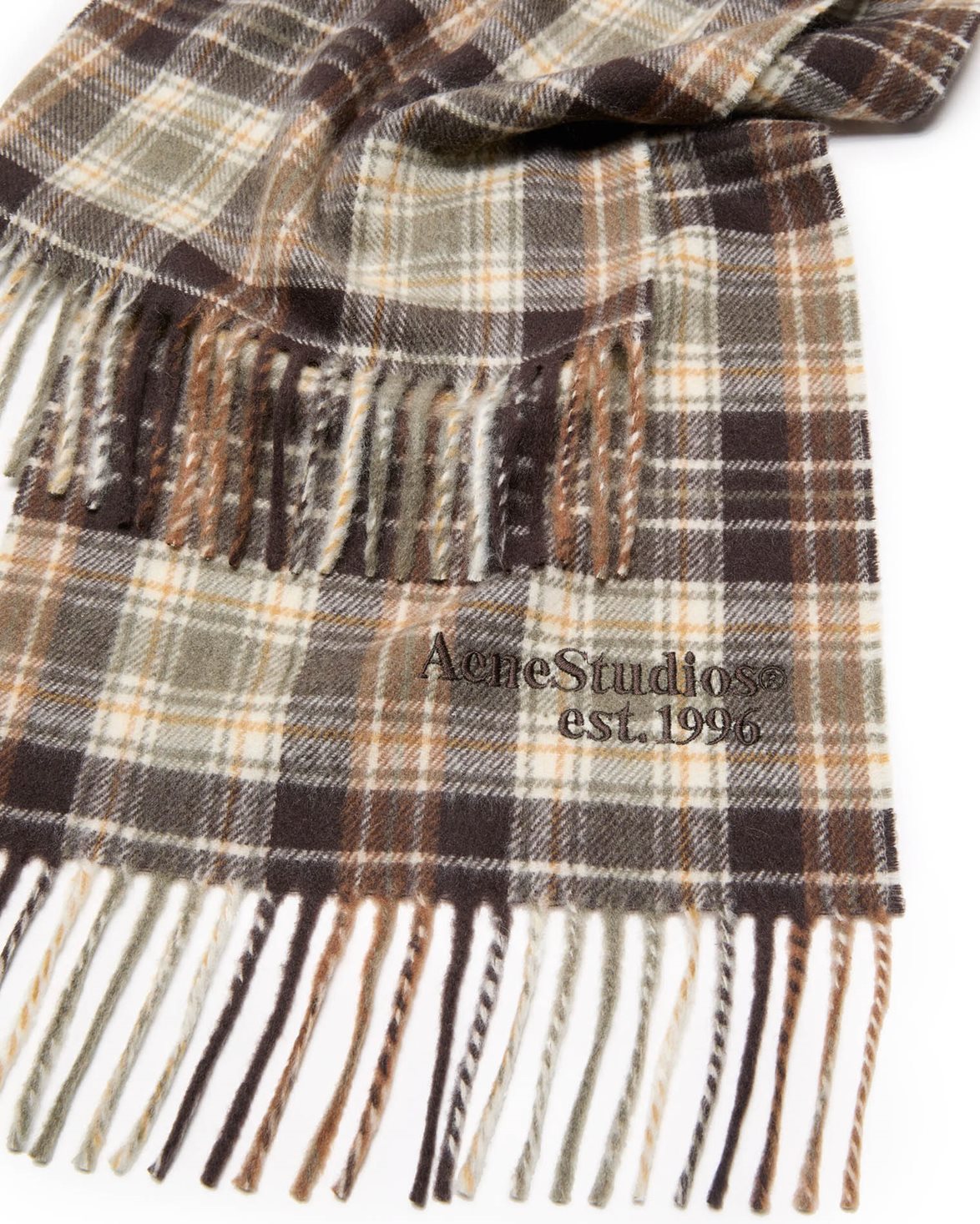 Cashmere Checked Scarf Dark Brown/Khaki Green