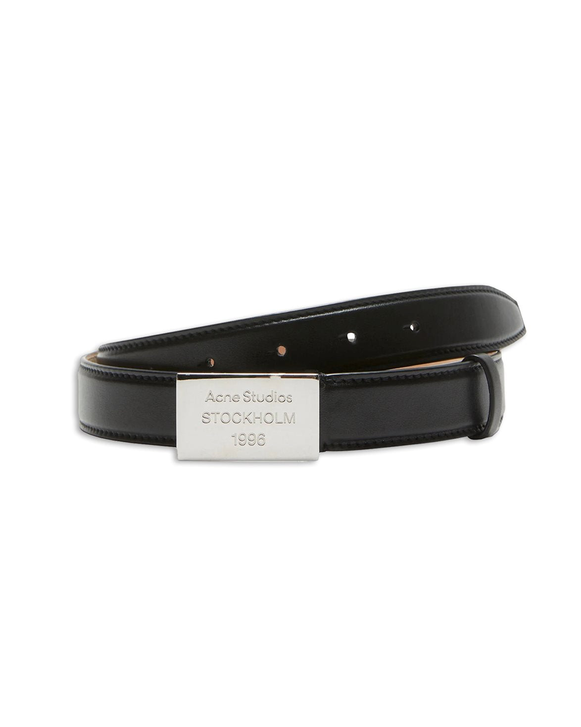 Engraved Logo Leather Belt Black