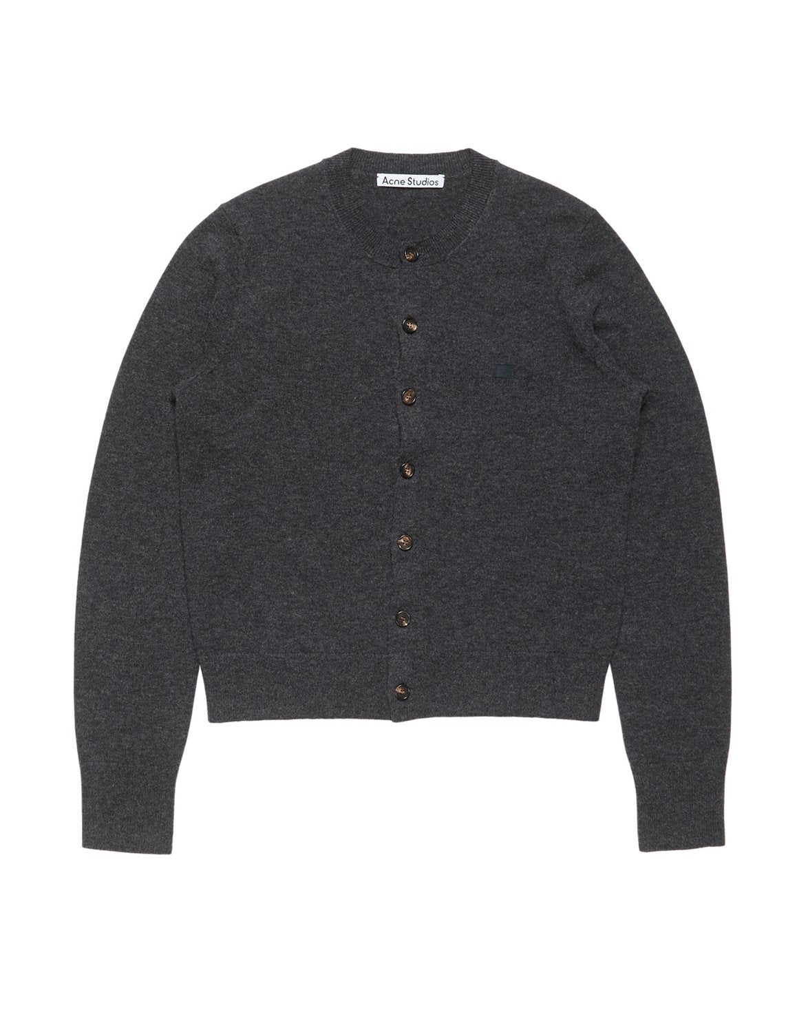 Face Crew Neck Wool Cardigan Dark Grey Melange