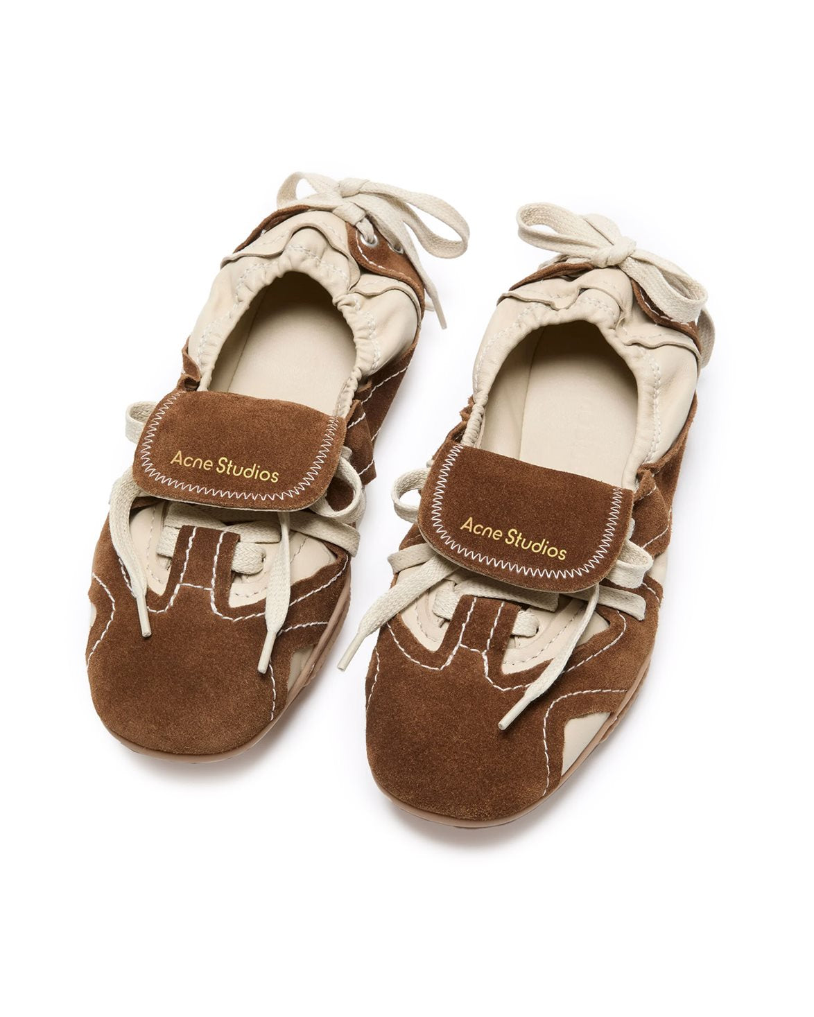 Lace-Up Leather Shoes Off White/Brown