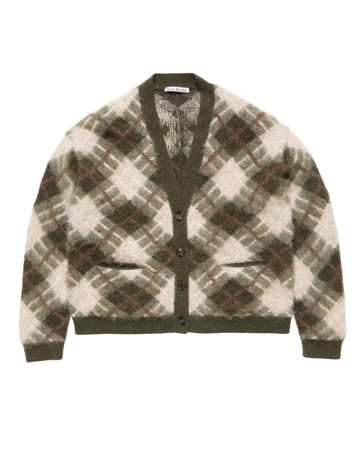 Mohair Check Cardigan Olive Green/Multi