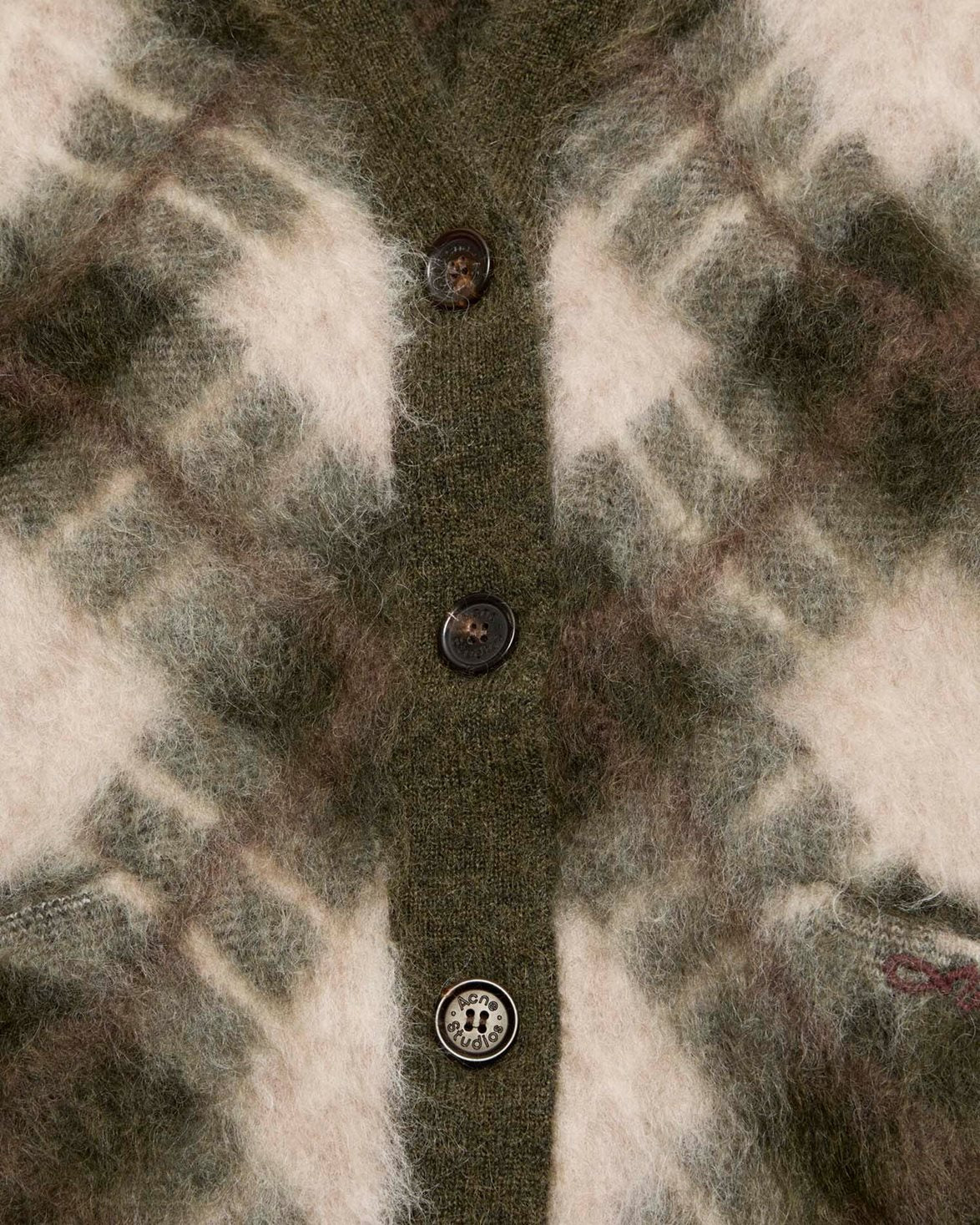 Mohair Check Cardigan Olive Green/Multi