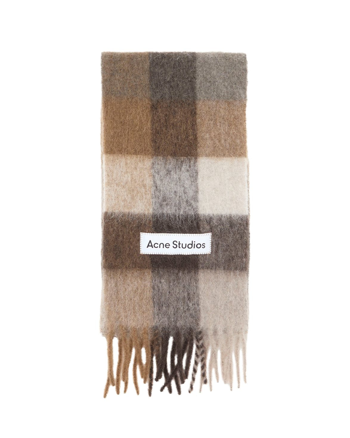 Mohair Checked Scarf Dark Brown/White/Brown