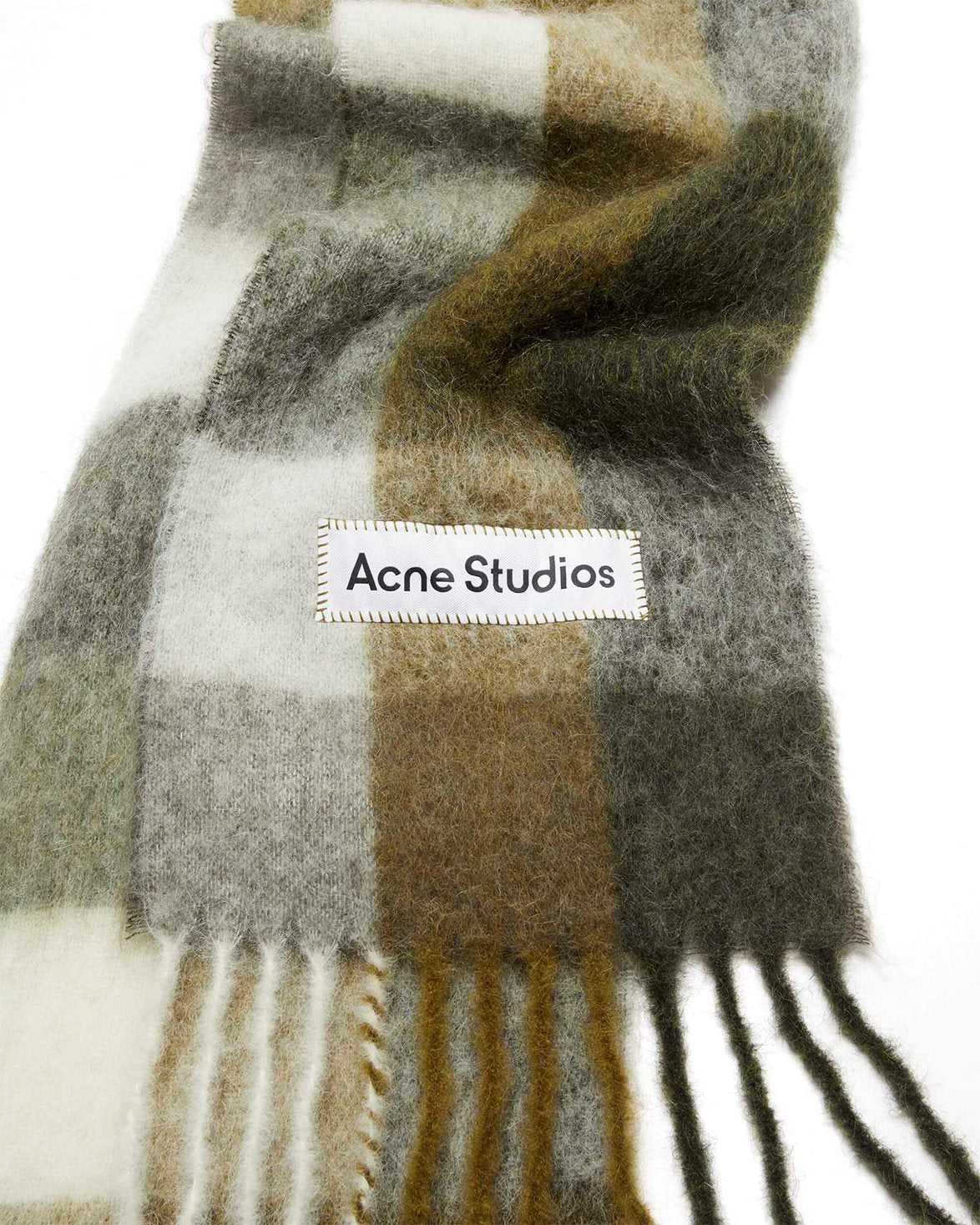 Mohair Checked Scarf Taupe/Green/Black