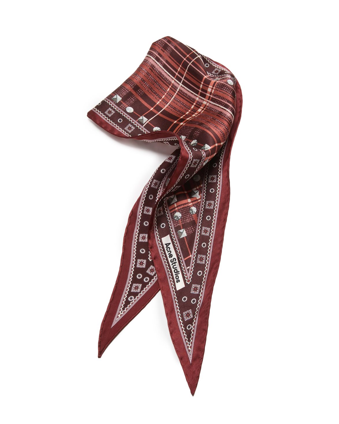Printed Triangle Silk Scarf Burgundy/Brown
