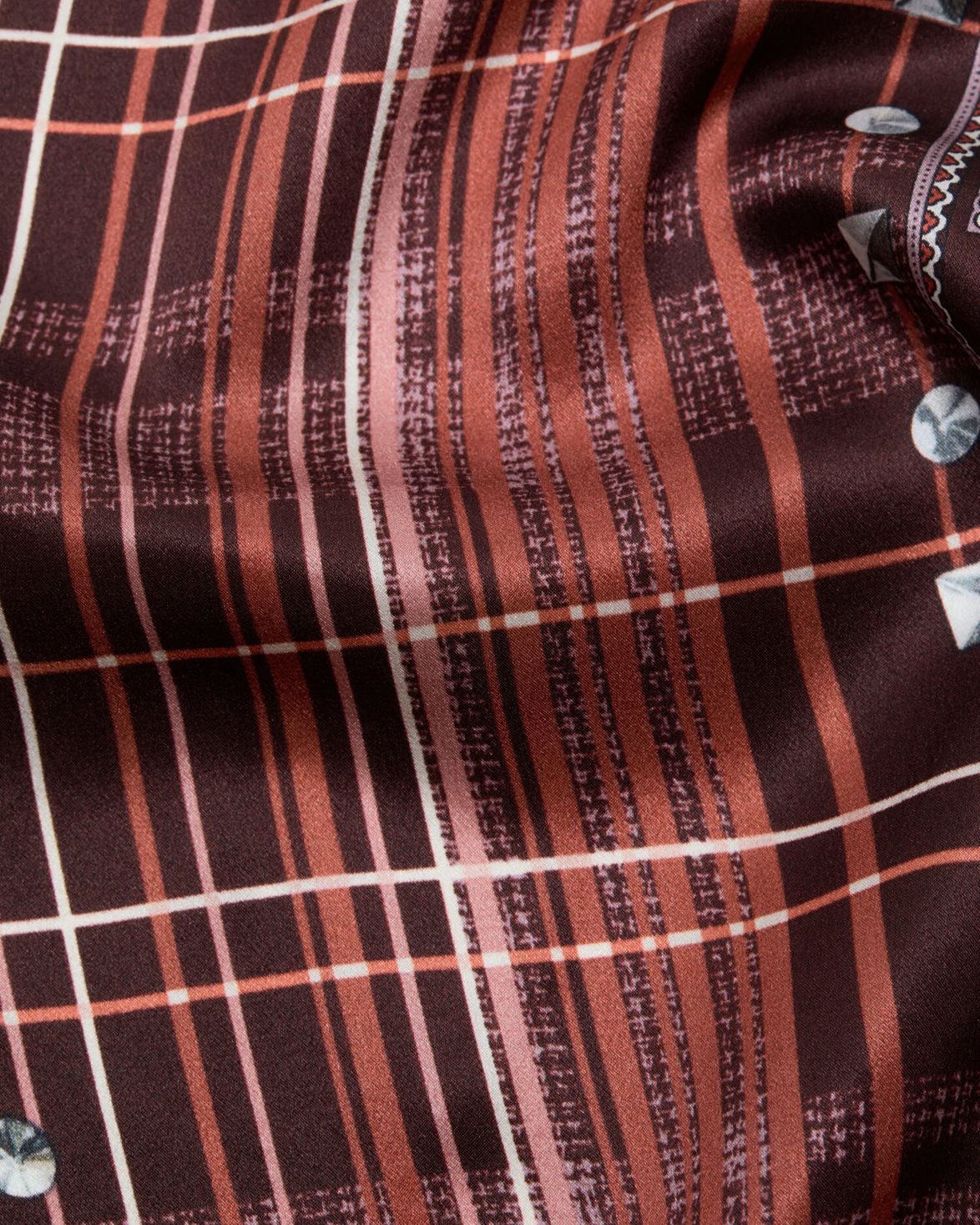 Printed Triangle Silk Scarf Burgundy/Brown