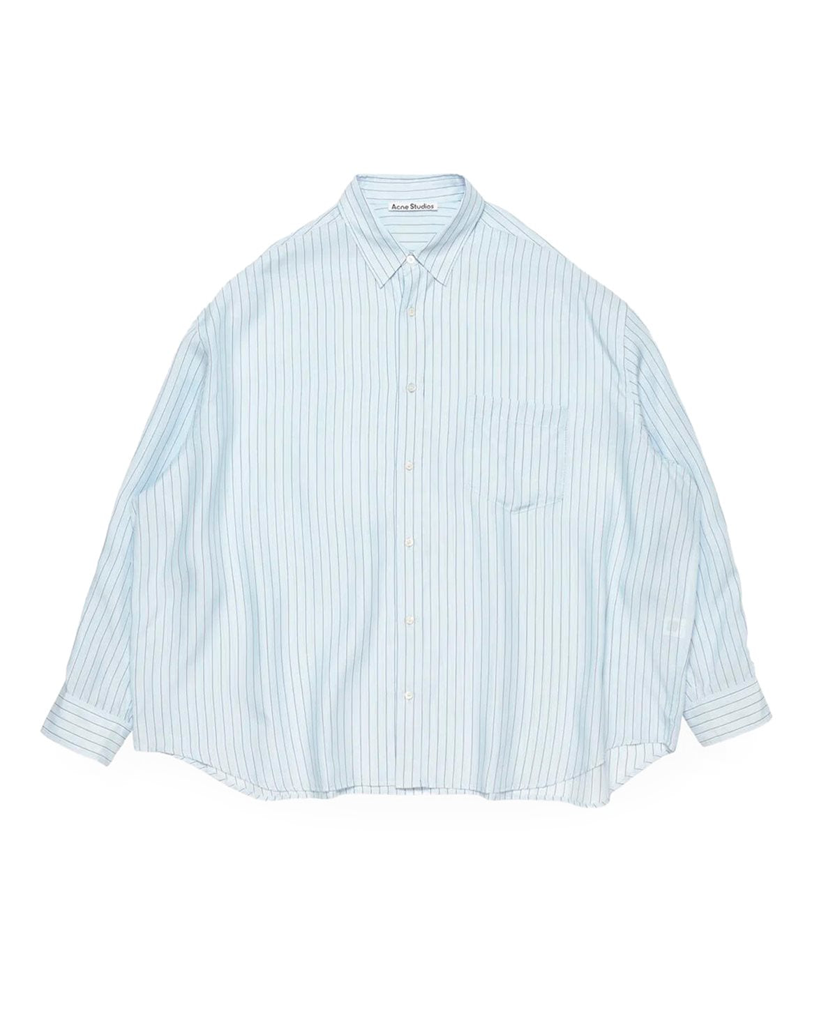 Relaxed Striped Button-Up Shirt Blue