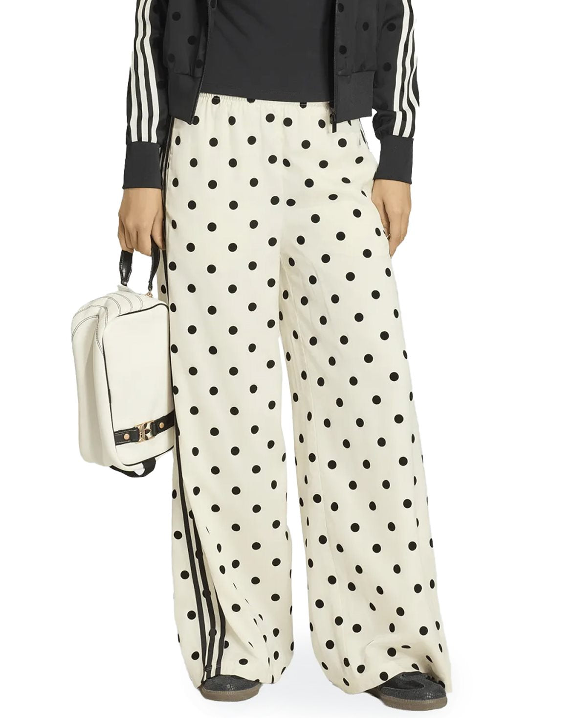 Satin Polka Dot Wide Leg Pants Off White