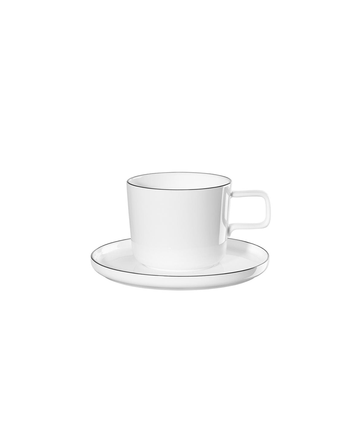 Coffee Cup With Saucer Black Rim White