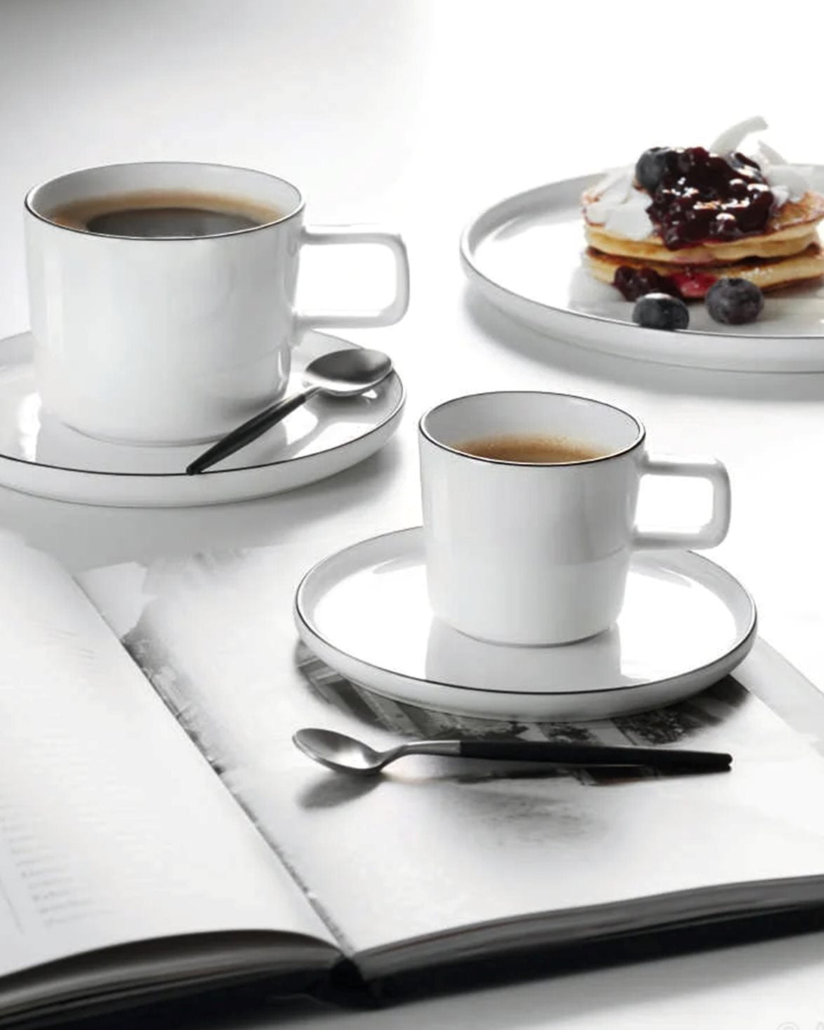 Coffee Cup With Saucer Black Rim White
