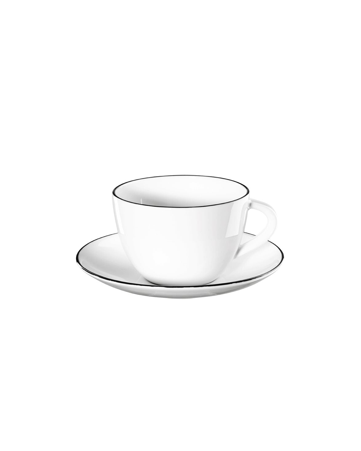 Round Cup With Saucer Black Rim White