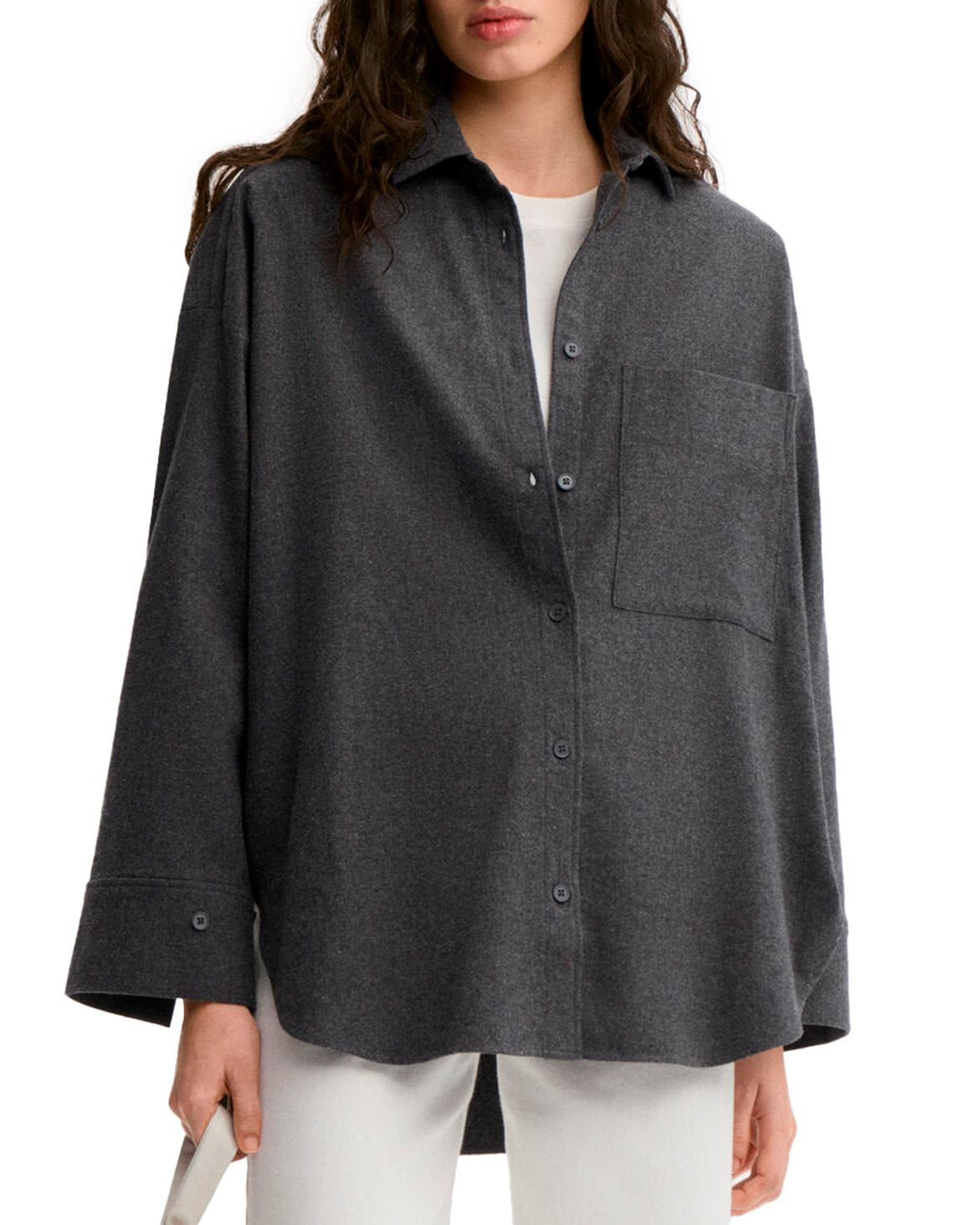 Derris Flannel Shirt Dark Grey Melange