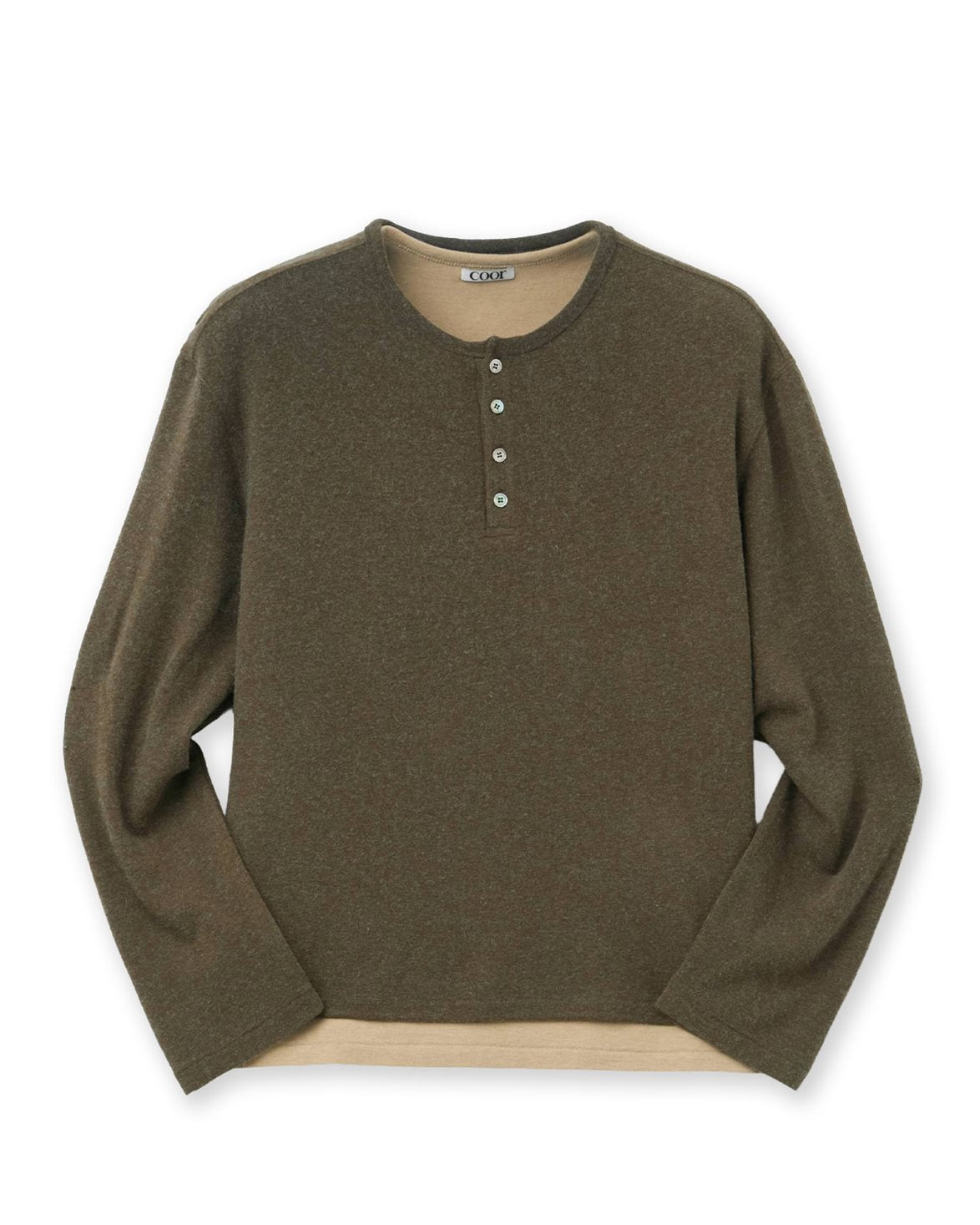 Henley Neck Layered T-Shirt Khaki Green