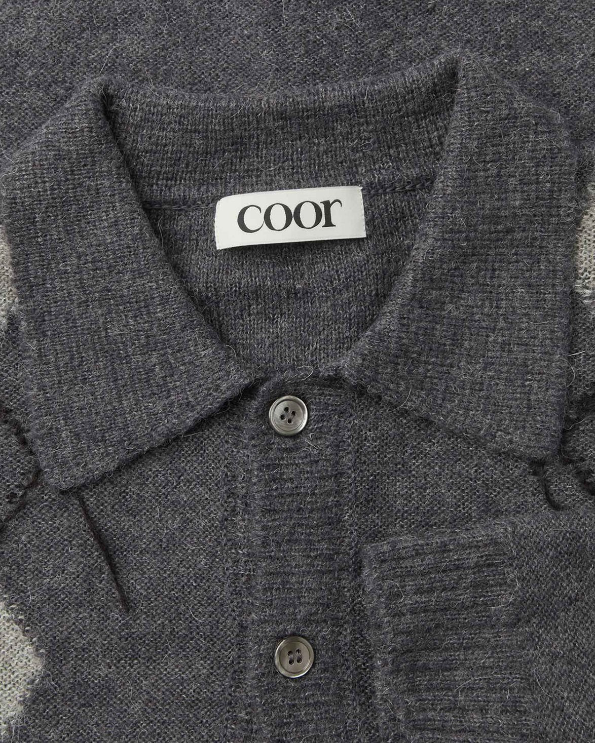 Inside Out Argyle Collar Cardigan Melange Grey