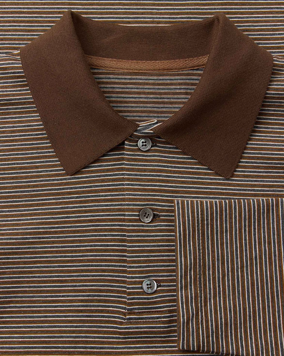 Pin Pique Polo Long Sleeve Brown