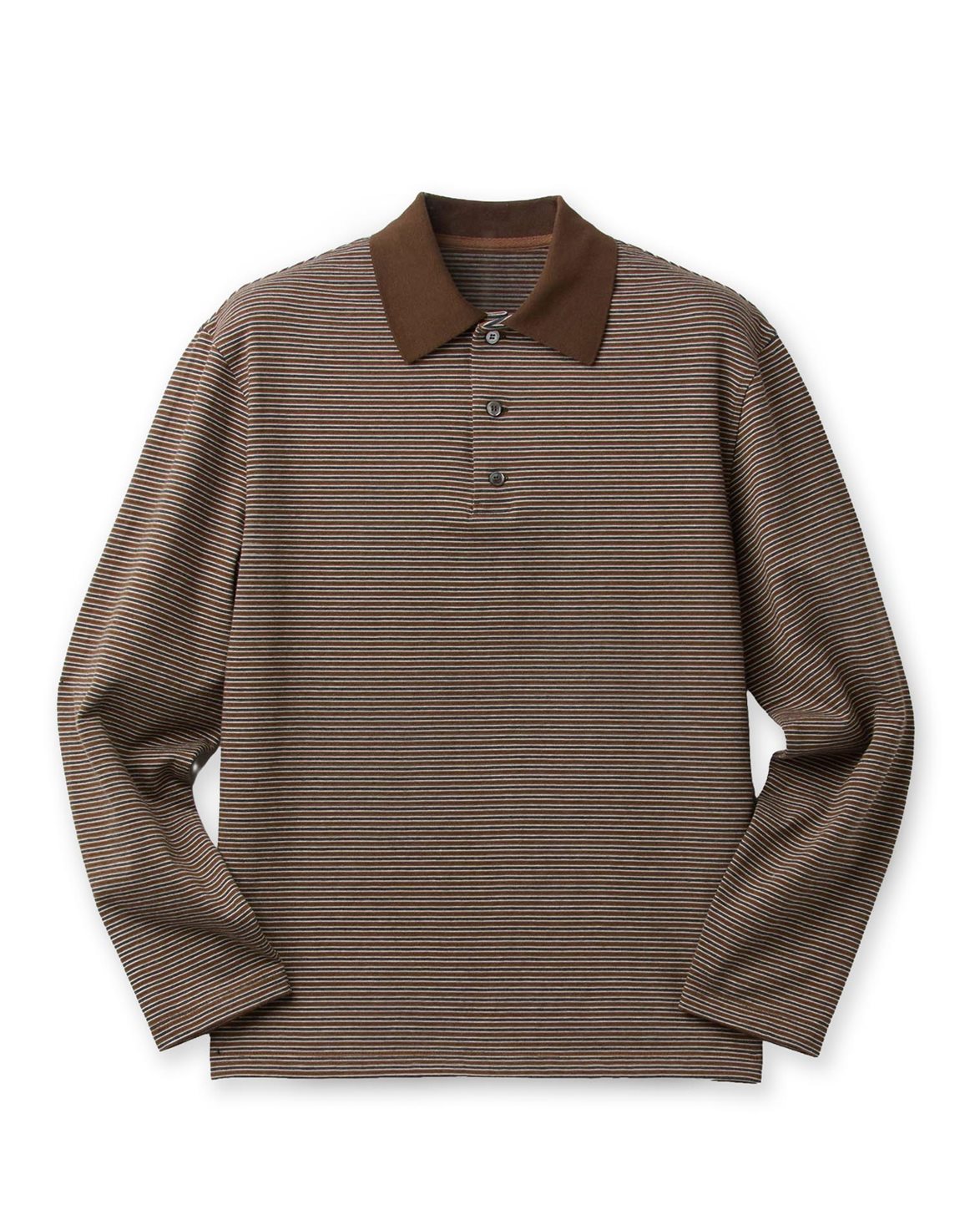 Pin Pique Polo Long Sleeve Brown