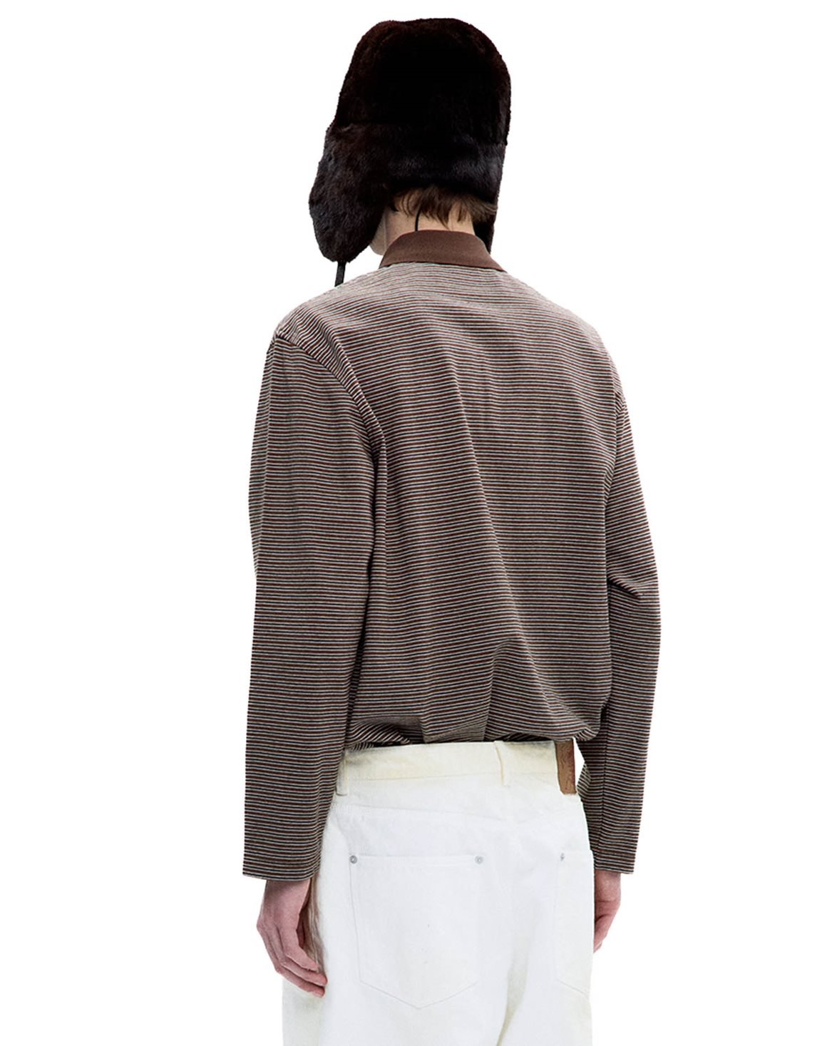 Pin Pique Polo Long Sleeve Brown
