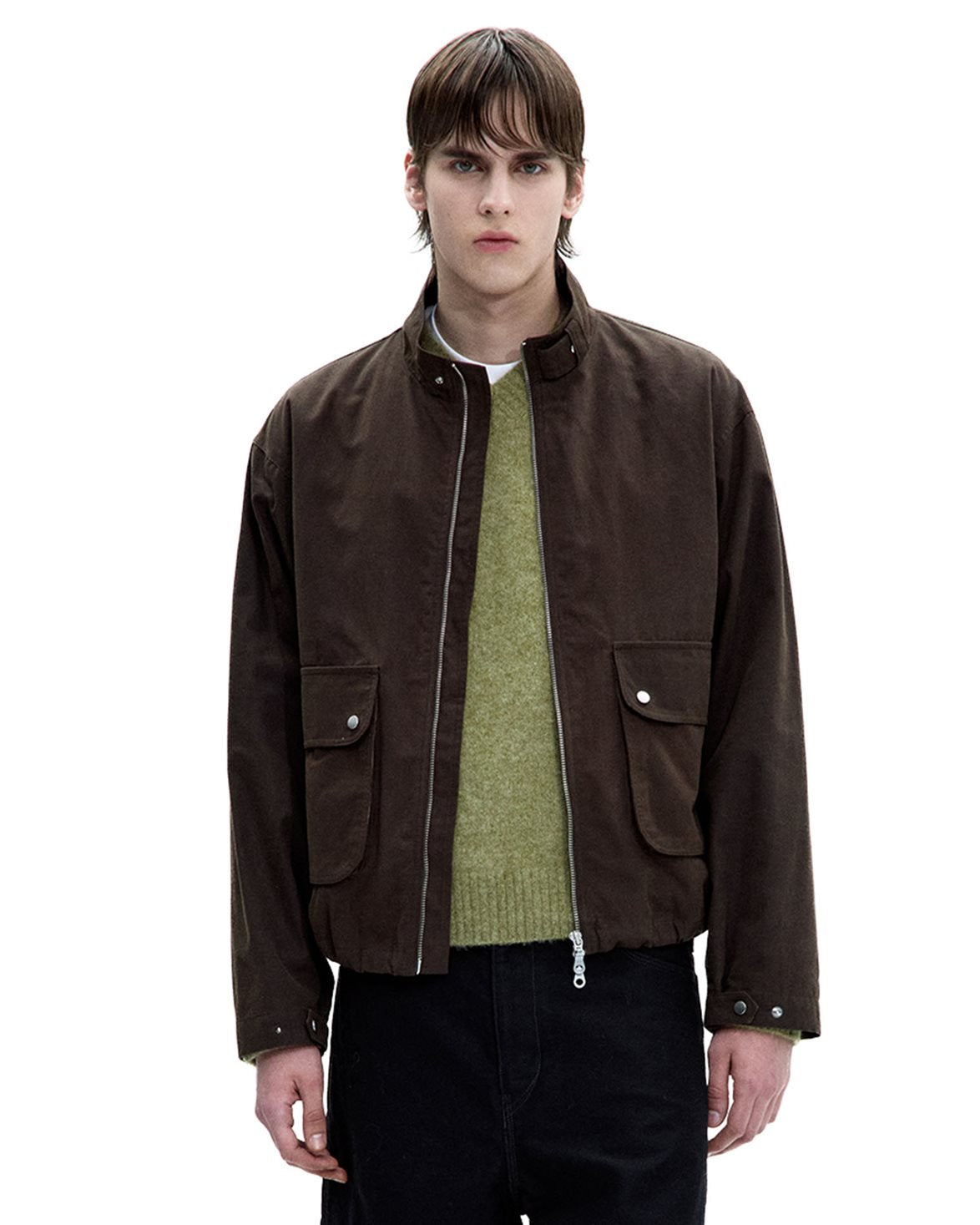 Stand Collar Washed Jumper Dark Brown