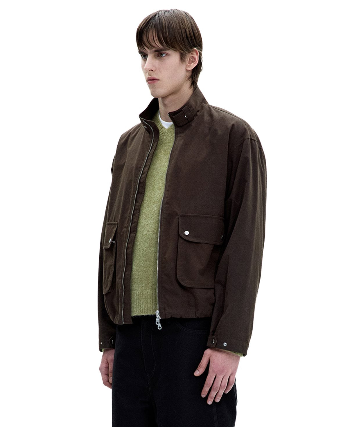 Stand Collar Washed Jumper Dark Brown