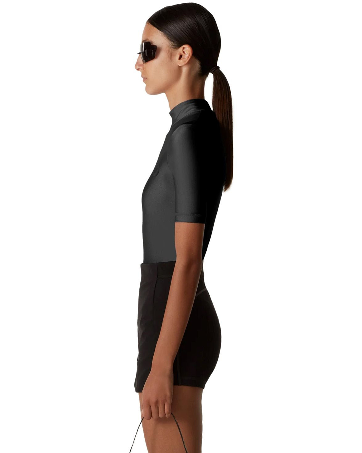 High Neck Fitted Top Black