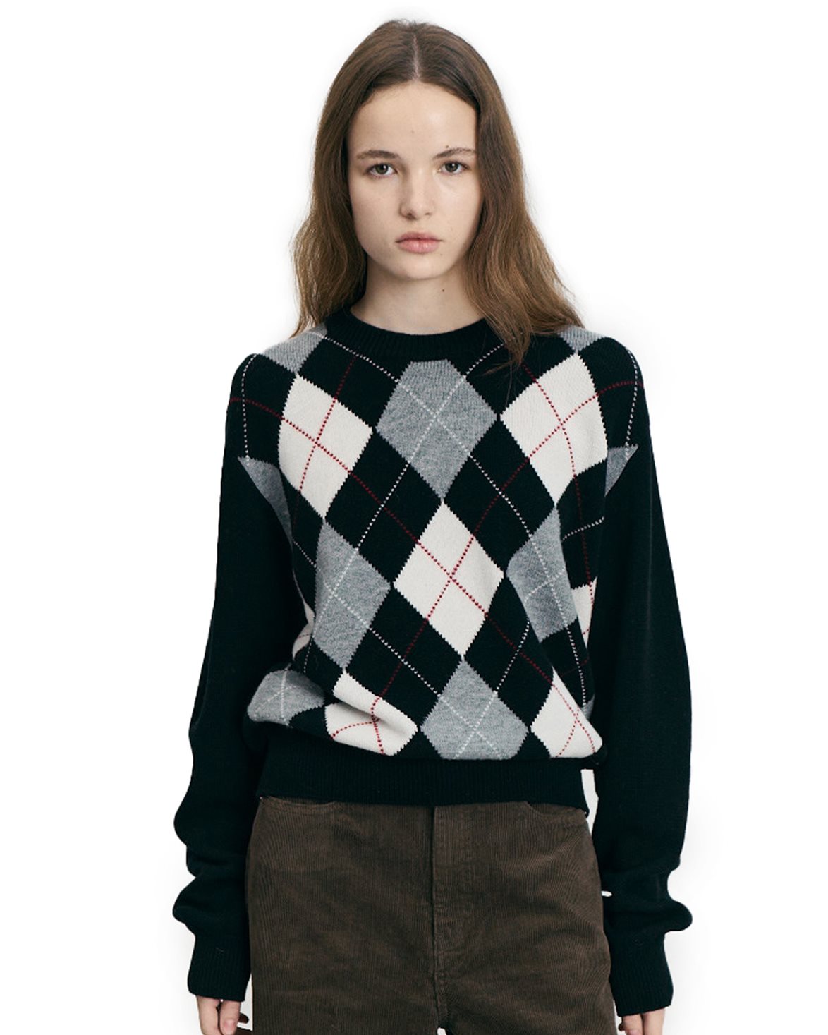 Argyle Crew Neck Sweater Black
