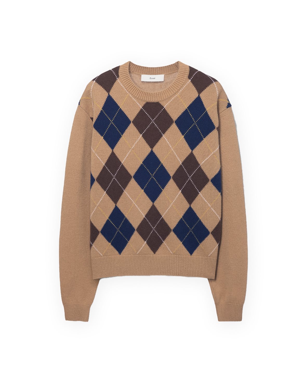 Argyle Crew Neck Sweater Camel Beige