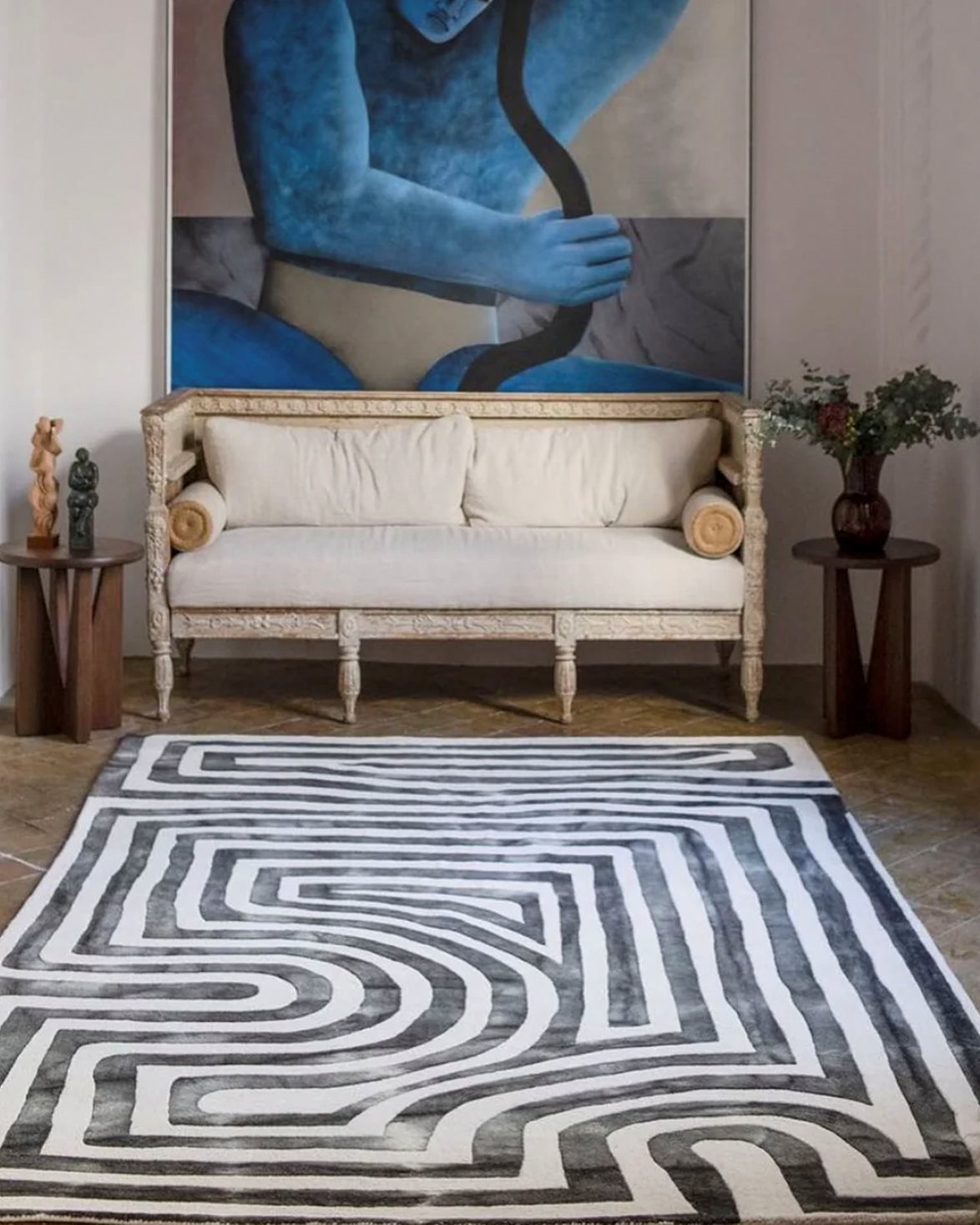 Psychedelic Labyrinth Rug Charcoal