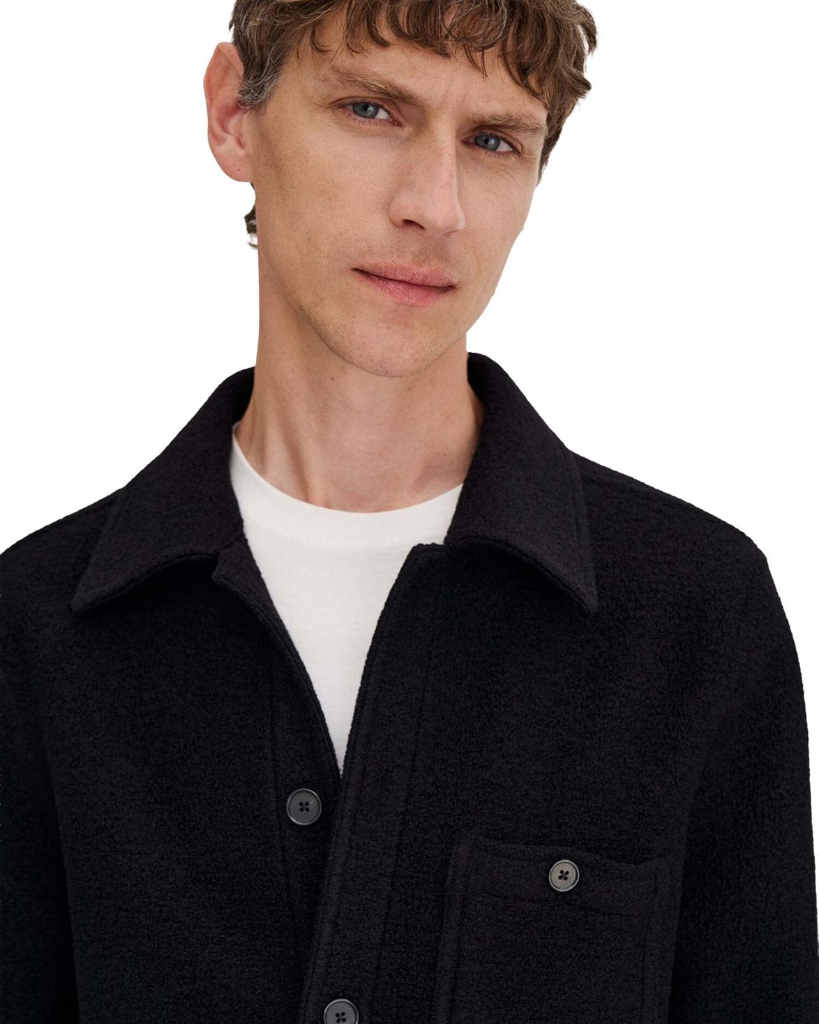 Boiled Wool Overshirt Black