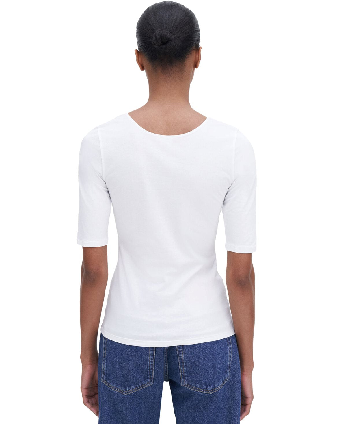 Cotton Stretch Scoop Neck Top White