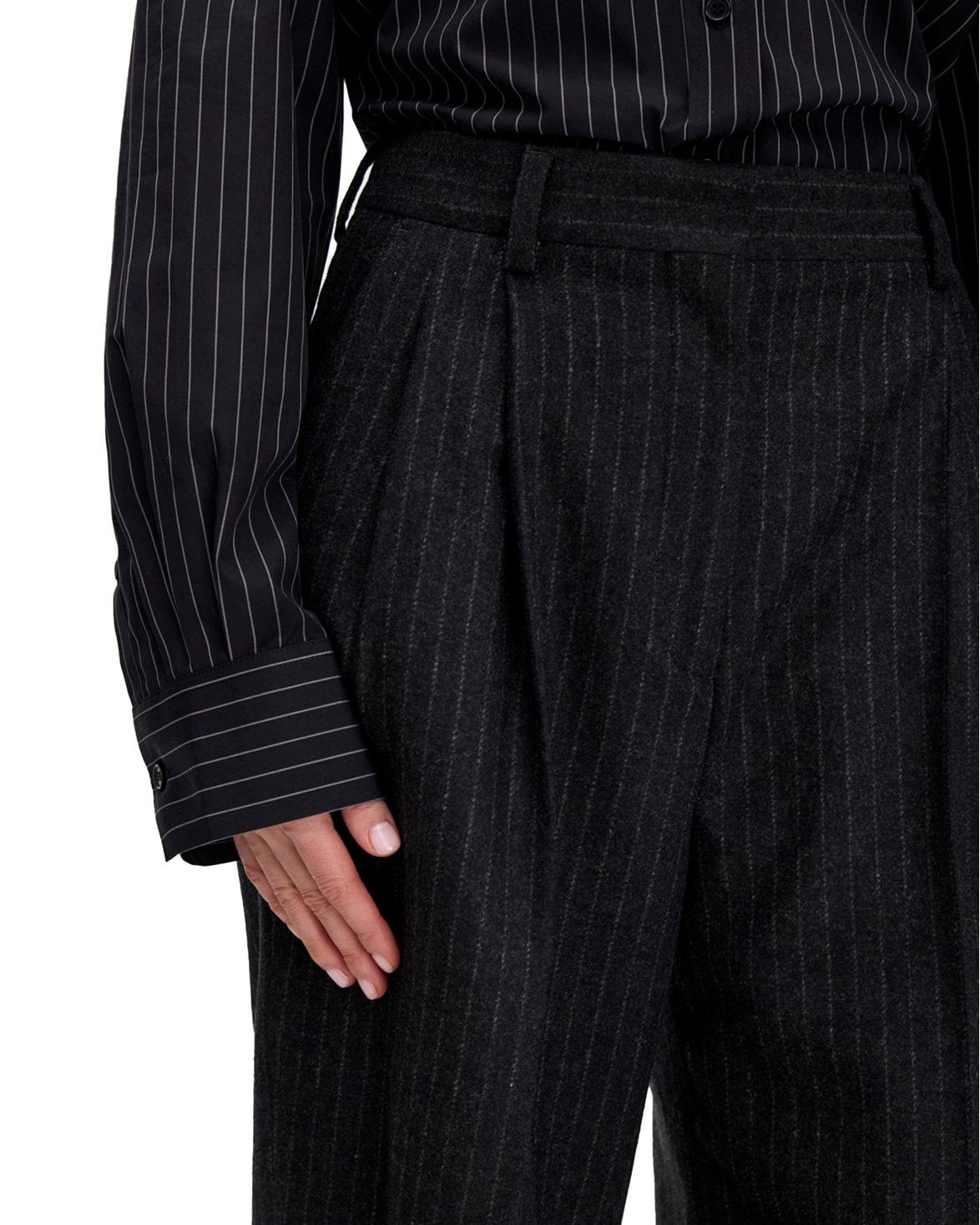 Darcey Flannel Pinstripe Trousers Anthracite Pinstripe