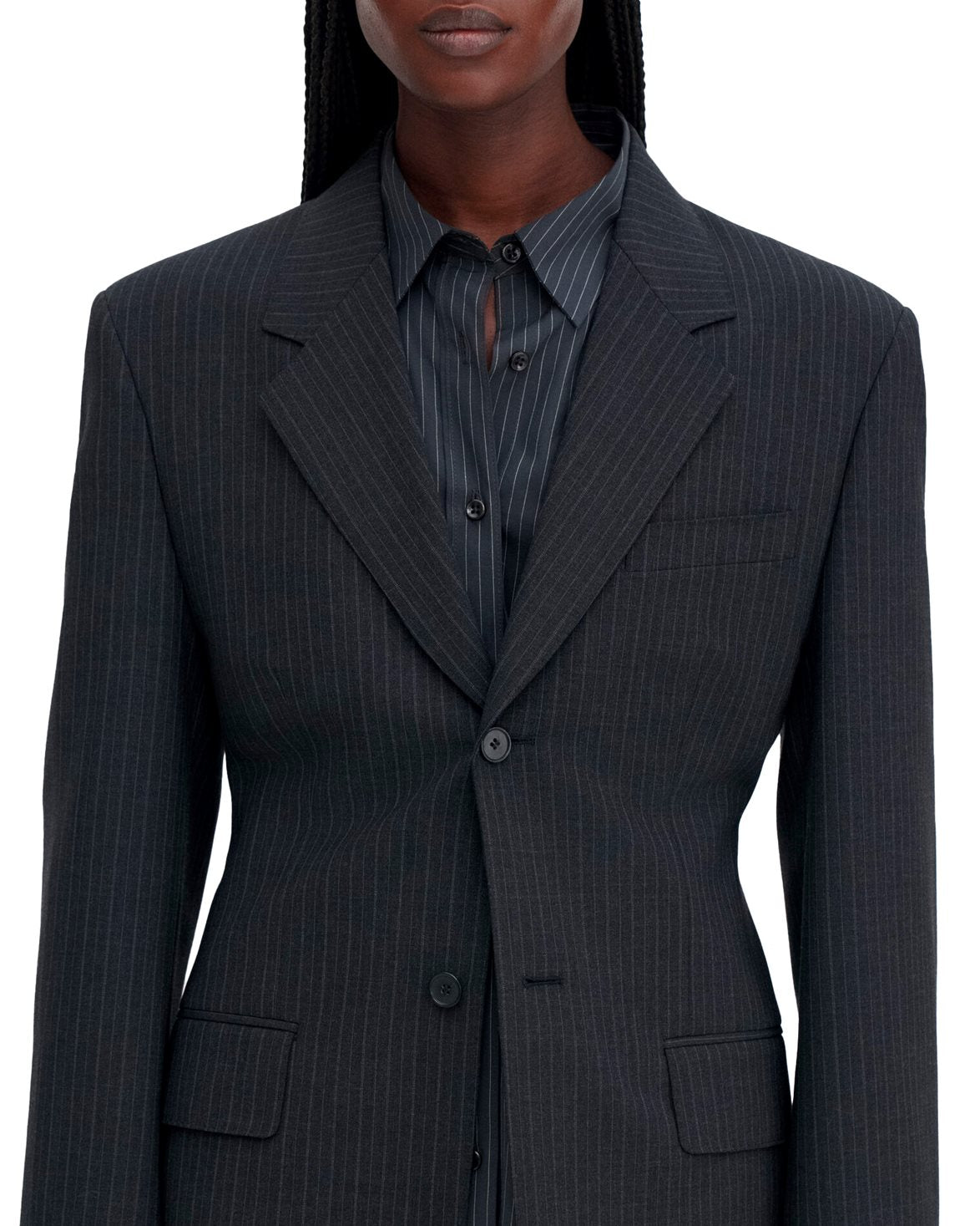 Hourglass Pinstripe Flannel Blazer Anthracite Pinstripe