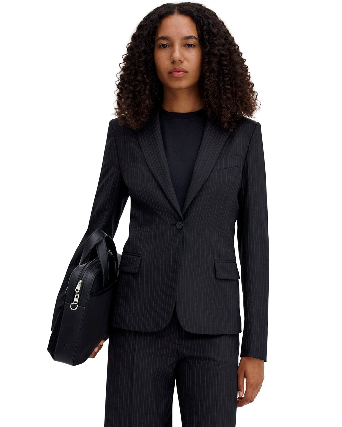 Sasha Pinstripe Blazer Black
