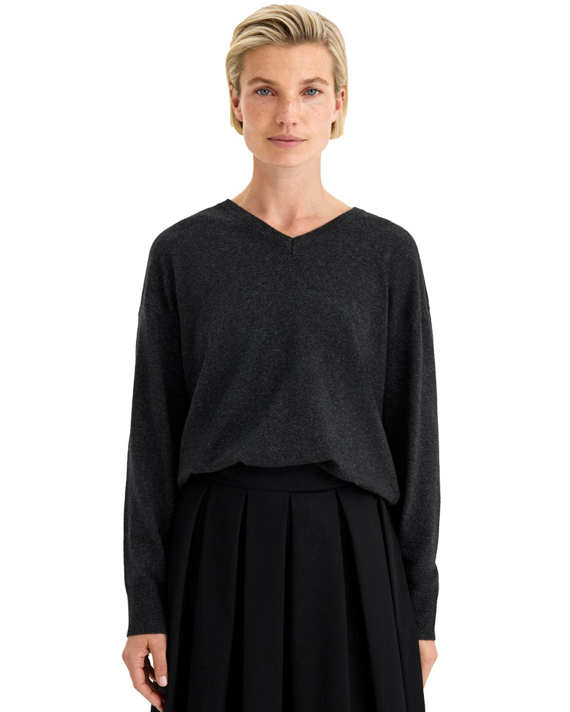 Soft Wool V-Neck Sweater Anthracite Melange