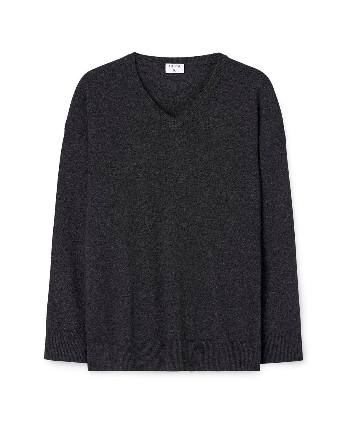 Soft Wool V-Neck Sweater Anthracite Melange